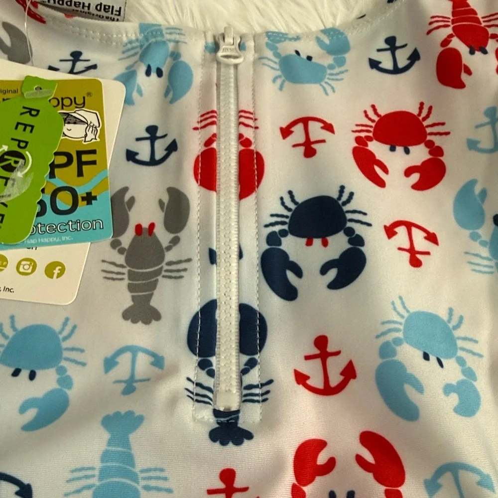 Long Sleeve Baby Swimsuit with Red, Blue & Gray Sea Life Print